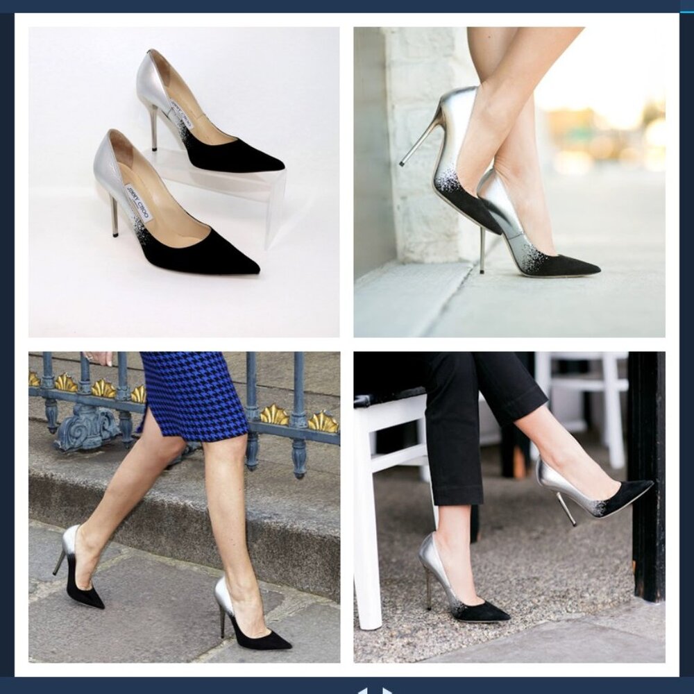 Jimmy Choo 37.5 Anouk Degrade Black & Silver Stiletto Pumps